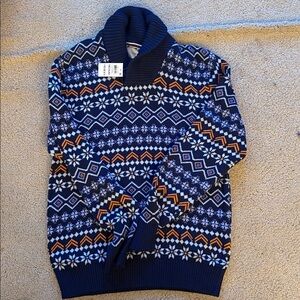 Sun + Stone Navy and Orange Patterned Sweater